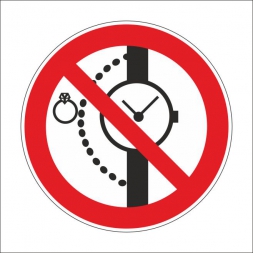 Nyaklánc, óra, gyűrű viselése tilos! (piktogram)